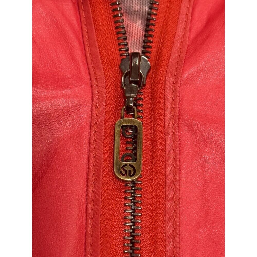 St. John Sport Lamb Leather Biker Jacket Sz Medium Red Retail $495 - Picture 3 of 11